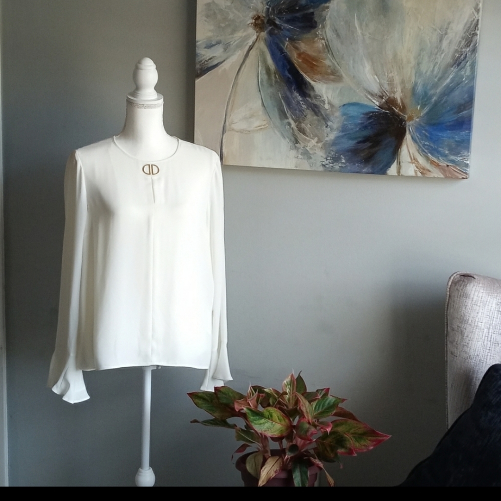 DKNY long sleeve blouse size M white
